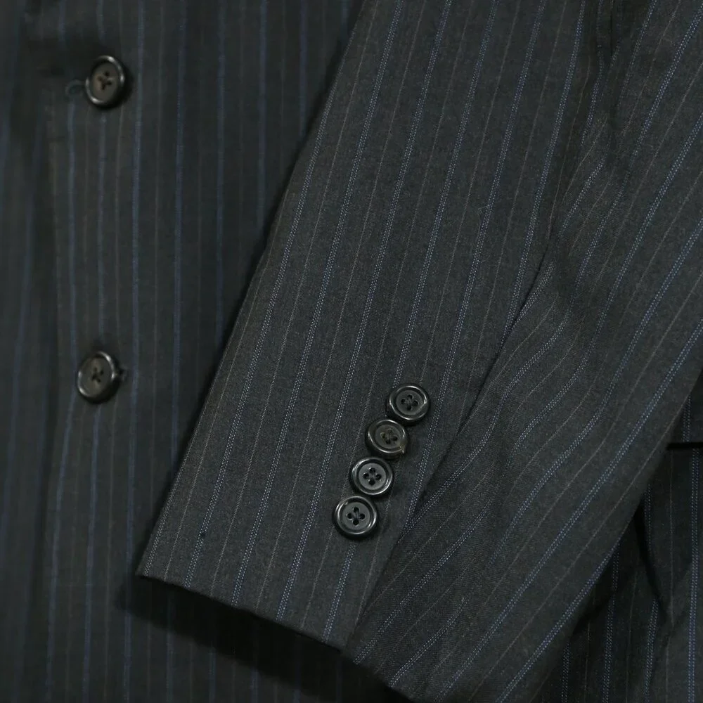 Loro Piana Hickey Freeman 44R Pinstripe Suit LoroTasmanian Navy Gray USA